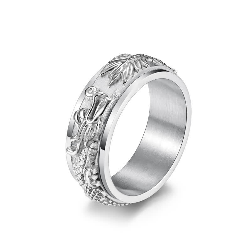Buddha Stones Dragon Titanium Steel Stimulation Rotatable Ring