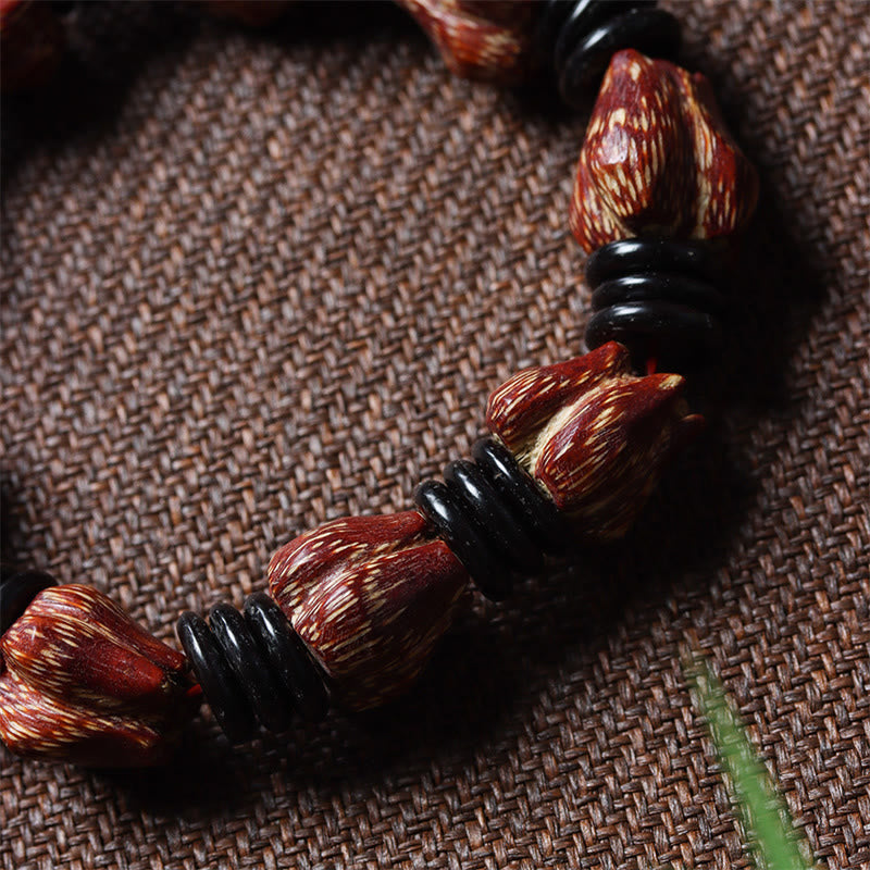 Buddha Stones Natural Bodhi Seed Lotus Pattern Wisdom Peace Wrist Mala Bracelet