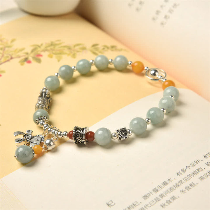 925 Sterling Silver Natural Jade Amber PiXiu Pony Success Bracelet