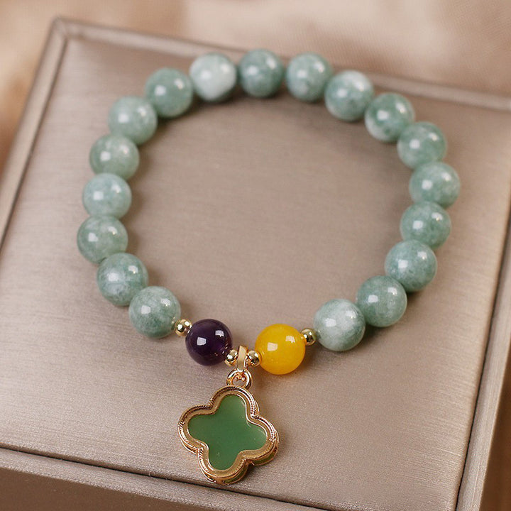 Buddha Stones Jade Four Leaf Clover Luck Bracelet