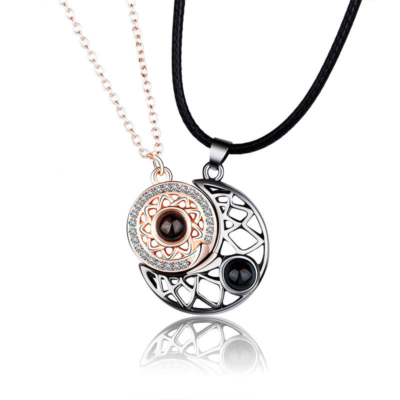 Buddha Stones Magnetic Sun Moon Couple Heart Protection Necklace Pendant