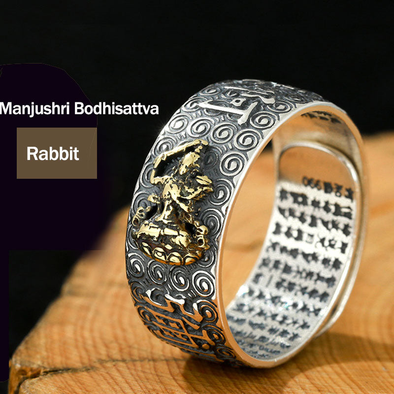 Buddha Stones Chinese Zodiac Natal Buddha Wealth Luck Adjustable Ring