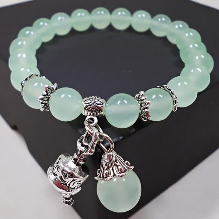 Vintage Crystal Chalcedony Stone Energy Beaded Bell Charm Bracelet