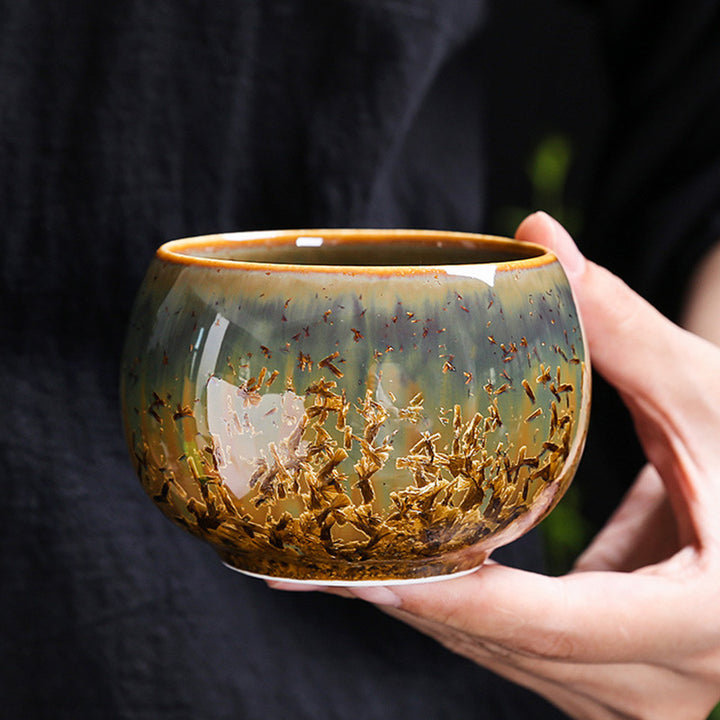 Buddha Stones Colorful Brown Ceramic Teacup Kung Fu Tea Cup Bowl