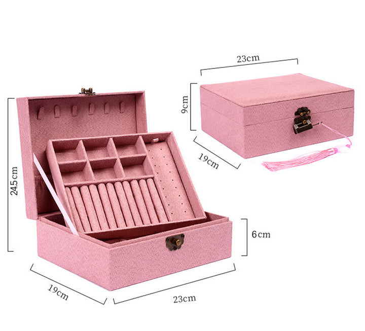 Buddha Stones Simple Design Jewelry Box Organizer Two-Layer Jewelry Storage Box Flannel Box With Lock