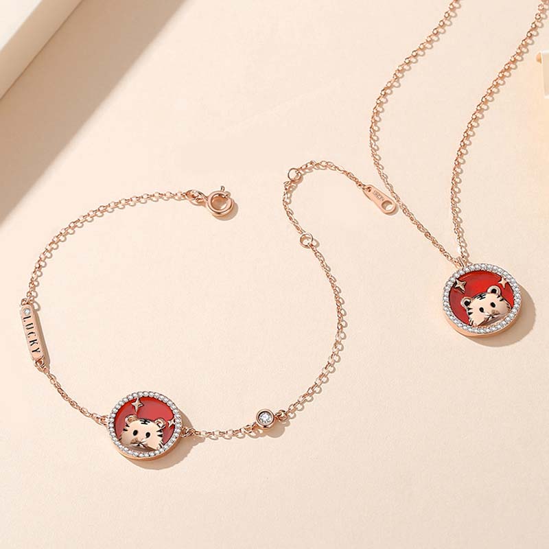 925 Sterling Silver Chinese Zodiac Tiger Lucky Bracelet Necklace (Extra 30% Off | USE CODE: FS30)