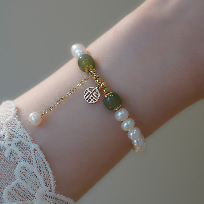 Natural Pearl Hetian Jade Happiness Wisdom Bead Bracelet