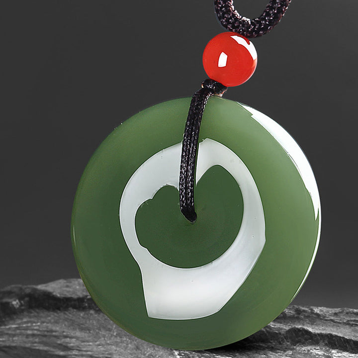 Natural Round Jade Peace Buckle Prosperity Necklace String Pendant