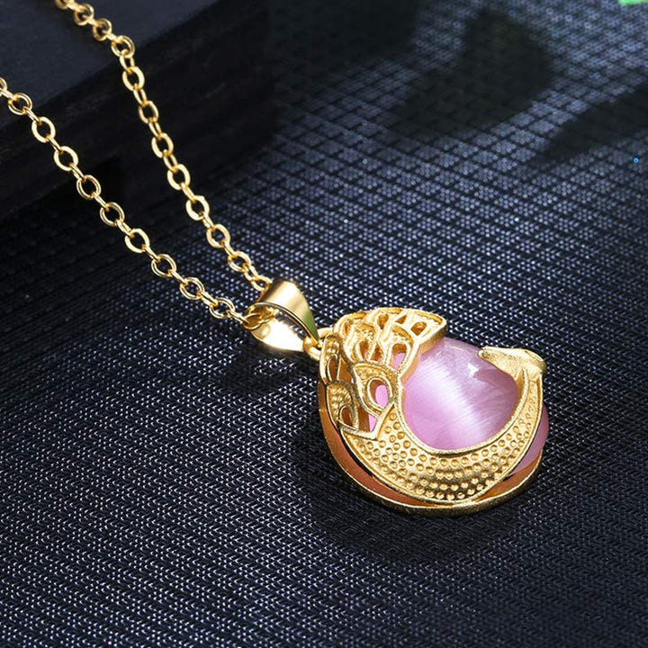 Pink Crystal Green Chalcedony Peacock Copper Soothing Love Necklace Pendant