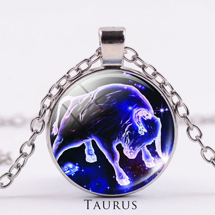 12 Constellations of the Zodiac Moon Starry Sky Protection Blessing Necklace Pendant