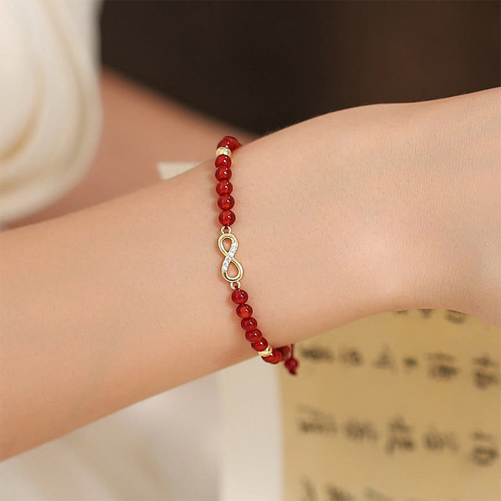 Natural Red Agate Endless Knot Four Leaf Clover Star Confidence String Bracelet