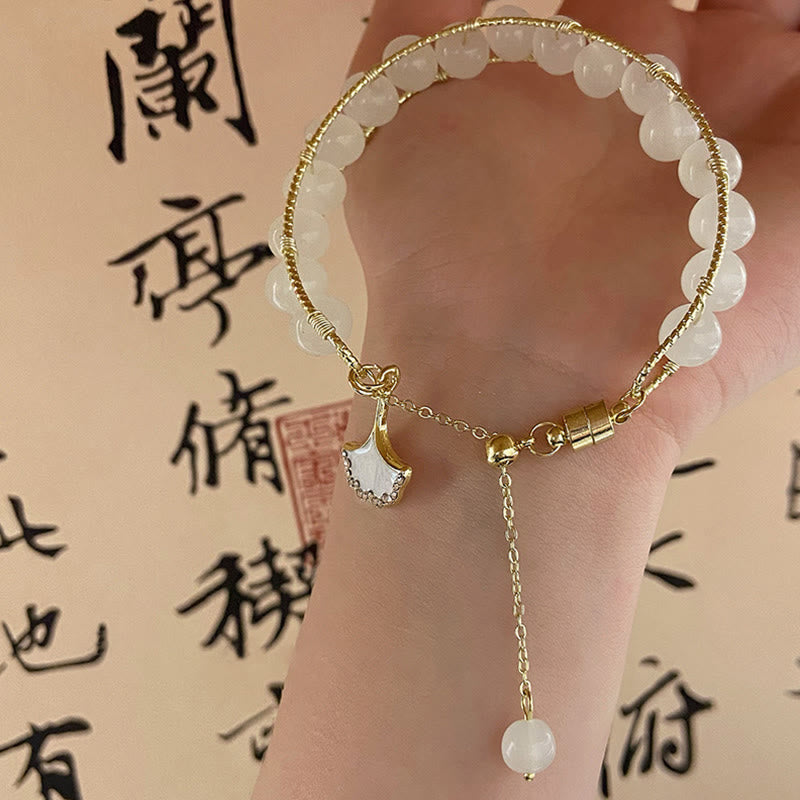 Buddha Stones Ginkgo Leaf Jade Bead Luck Bracelet