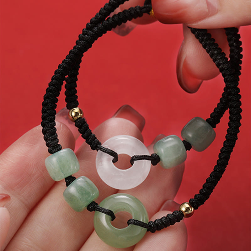 Buddha Stones 2Pcs Green Aventurine White Jade Peace Buckle Luck Braided Couple Bracelet