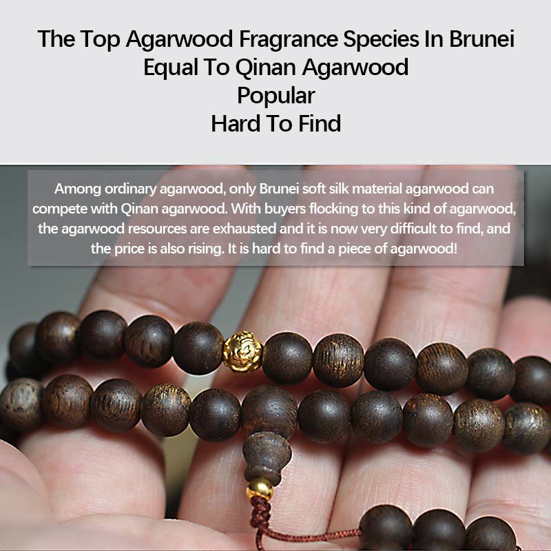 108 Mala Beads 999 Pure Gold Beads Rare Brunei Agarwood Peace Strength Bracelet