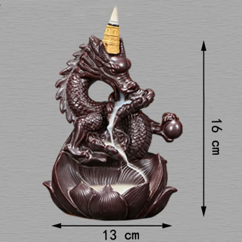 Dragon Lotus Pattern Strength Protection Ceramic Incense Burner Decoration