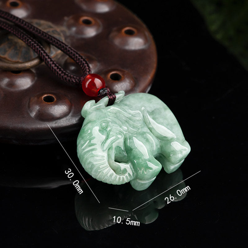 Elephant Jade Luck Strength Necklace String Pendant