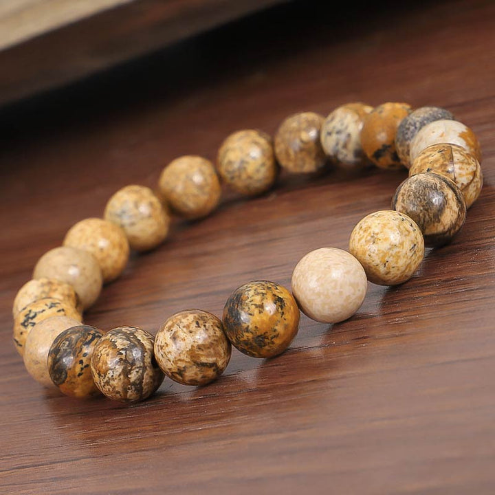 Buddha Stones Tibetan Picture Jasper Positive Lotus Bracelet Set