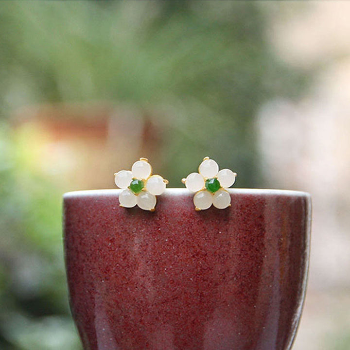 FREE Today: Release Negativity White Jade Flower Blessing Stud Earrings