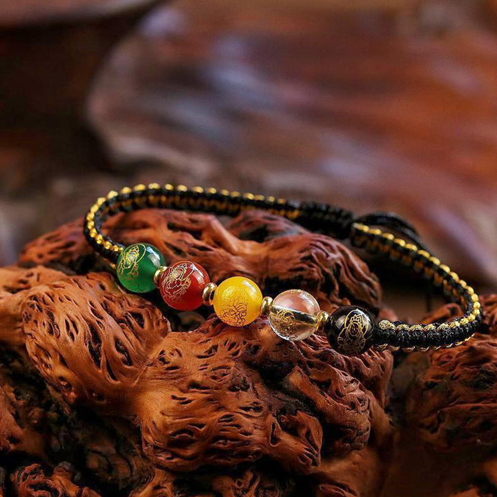 Buddha Stones Five Directions Gods of Wealth Agate Handmade Protection String Braid Bracelet