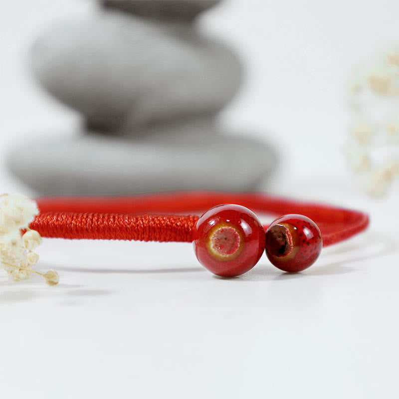 Buddha Stones FengShui Lucky Red String Ceramic Bracelet