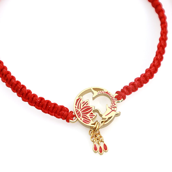 Buddha Stones Tibetan Handmade Lotus Koi Fish Lucky Red String Bracelet