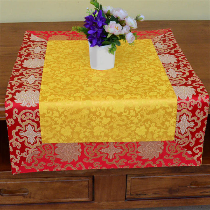Brocade Prayer Altar Flower Vajra Dragon Pattern Auspicious Symbols Table Runner