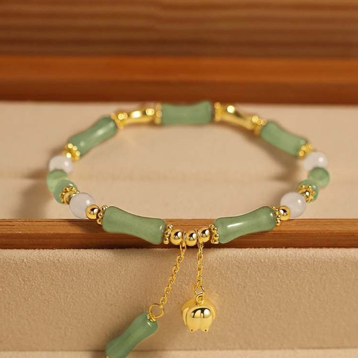 Buddha Stones Green Aventurine Bamboo Jade Pattern Lily Of The Valley Charm Luck Bracelet