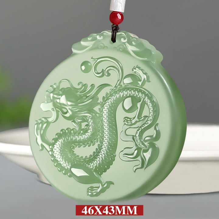 Chinese Zodiac Dragon Jade Luck Necklace String Pendant