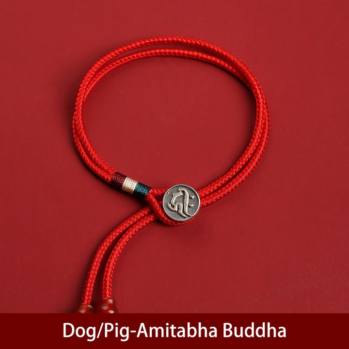 Buddha Stones 925 Sterling Silver Chinese Zodiac Luck Braided Red String Double Layer Bracelet