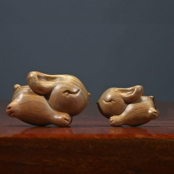 Buddha Stones Green Sandalwood Small Mini Cute Rabbit Bunny Peace Decorations