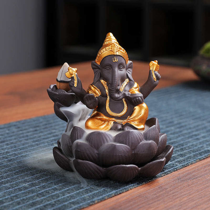 Ganesh Elephant Purple Clay Backflow Smoke Fountain Protection Incense Burner