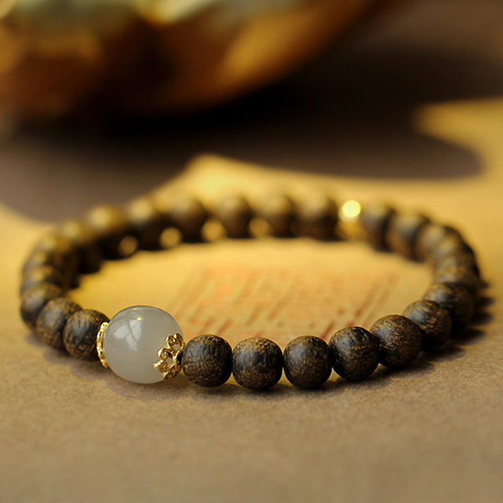 Buddha Stones Agarwood Jade Strength Calm Bracelet