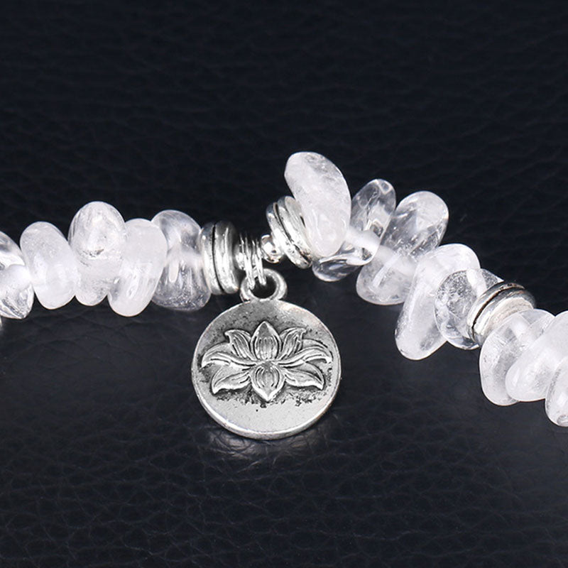 Buddha Stones Natural White Crystal Lotus Healing Bracelet