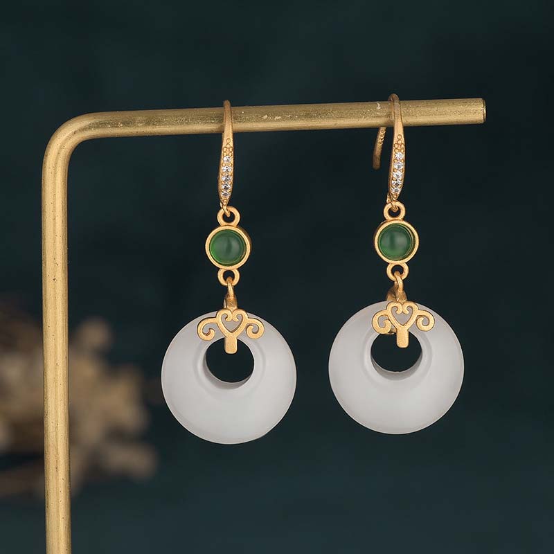 FengShui White Jade Blessing Drop Earrings (Extra 35% Off | USE CODE: FS35)