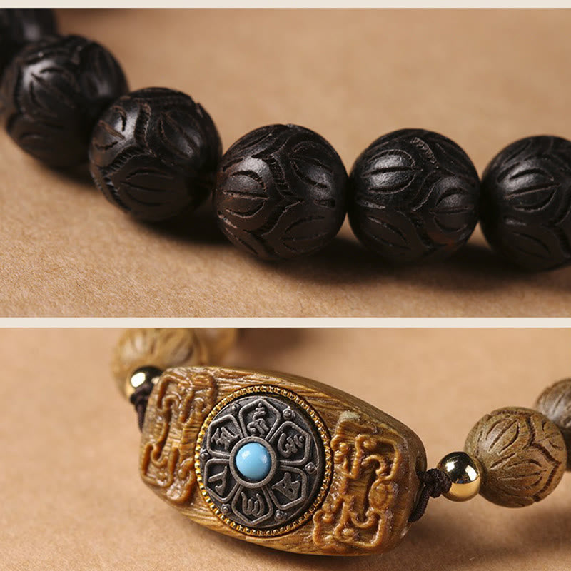 Buddha Stones Green Sandalwood Ebony Wood Sandalwood Om Mani Padme Hum Soothing Bracelet