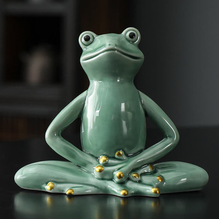 Meditating Ceramic Zen Frog Statue Decoration