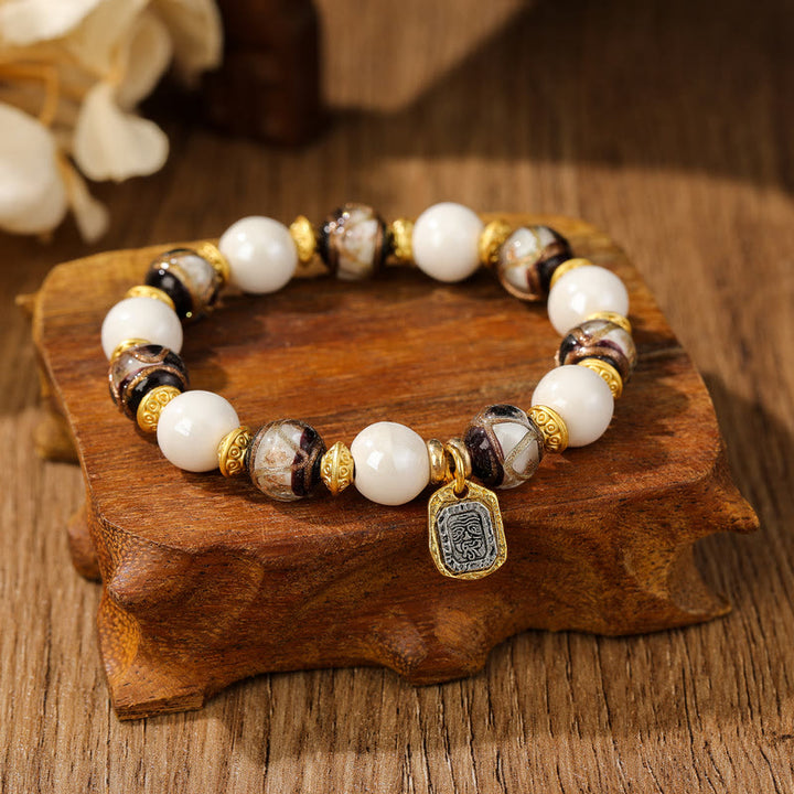 Buddha Stones Tibetan Zakiram Goddess of Wealth Charm Liuli Glass Incense Ash Porcelain Bead Protection Bracelet