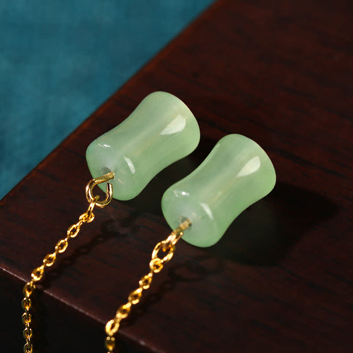 Buddha Stones Jade Bamboo Pattern Luck Drop Earrings