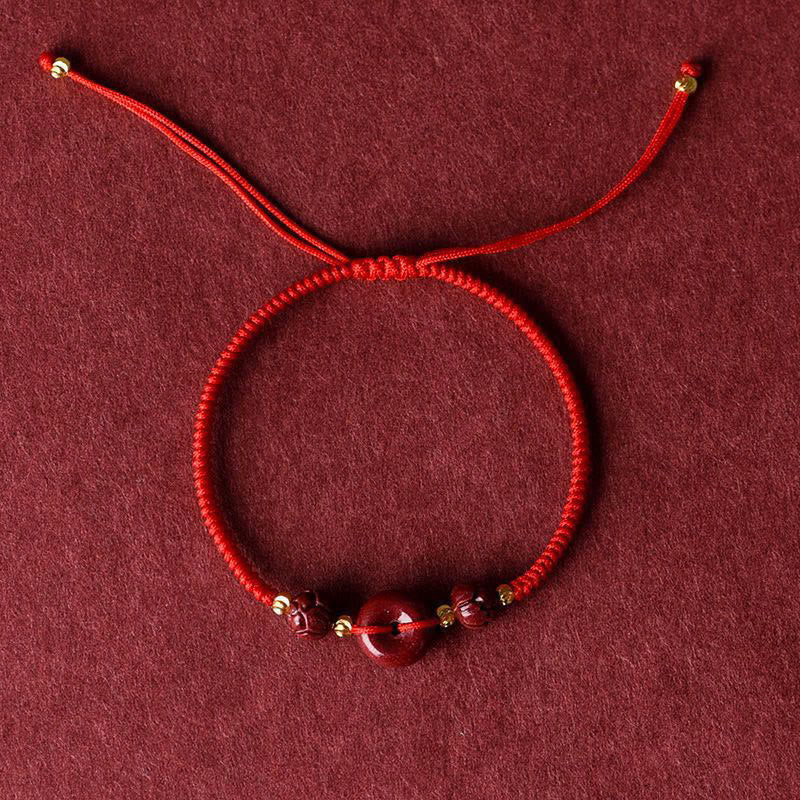 Buddha Stones Handmade Lotus Cinnabar Peace Buckle Blessing Braid Bracelet