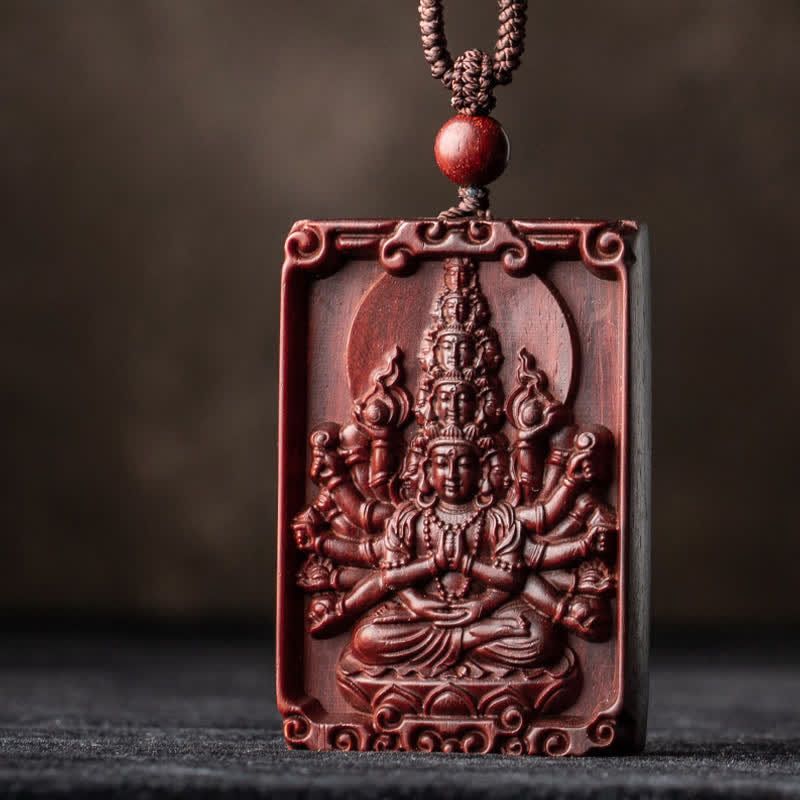 Chinese Zodiac Natal Buddha Small Leaf Red Sandalwood Protection Necklace Pendant