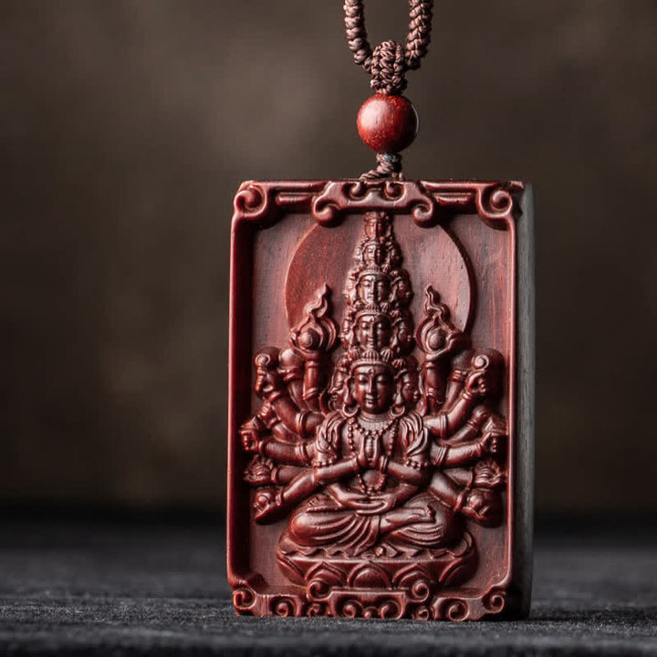 Chinese Zodiac Natal Buddha Small Leaf Red Sandalwood Protection Necklace Pendant