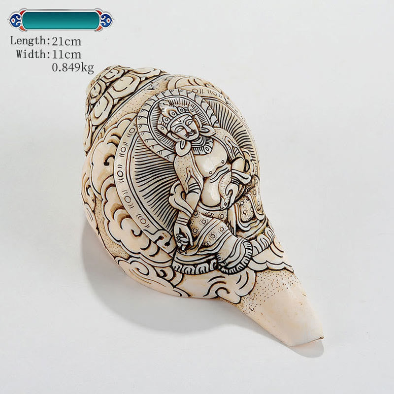 Tibetan Handmade Engraved Shankha Buddha Avalokitesvara Conch Shell Wealth Decoration