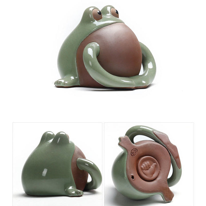 Buddha Stones FengShui Wealth Lucky Cute Frog Ceramic Tea Pet Figurine Decoration