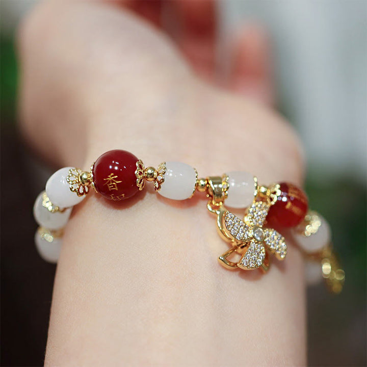 Buddha Stones Windmill Chinese Lock Charm Fu Character Blessing Bracelet