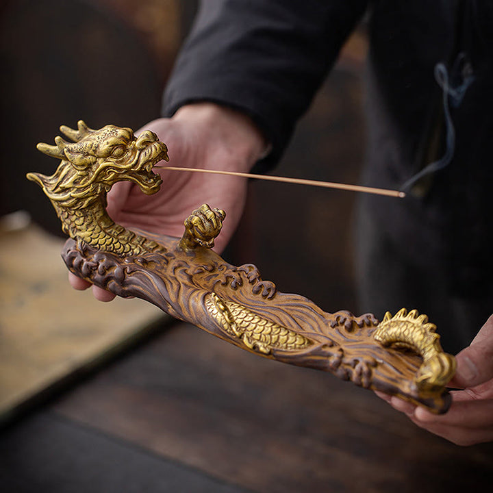 Dragon Protection Ceramic Stick Incense Burner Decoration