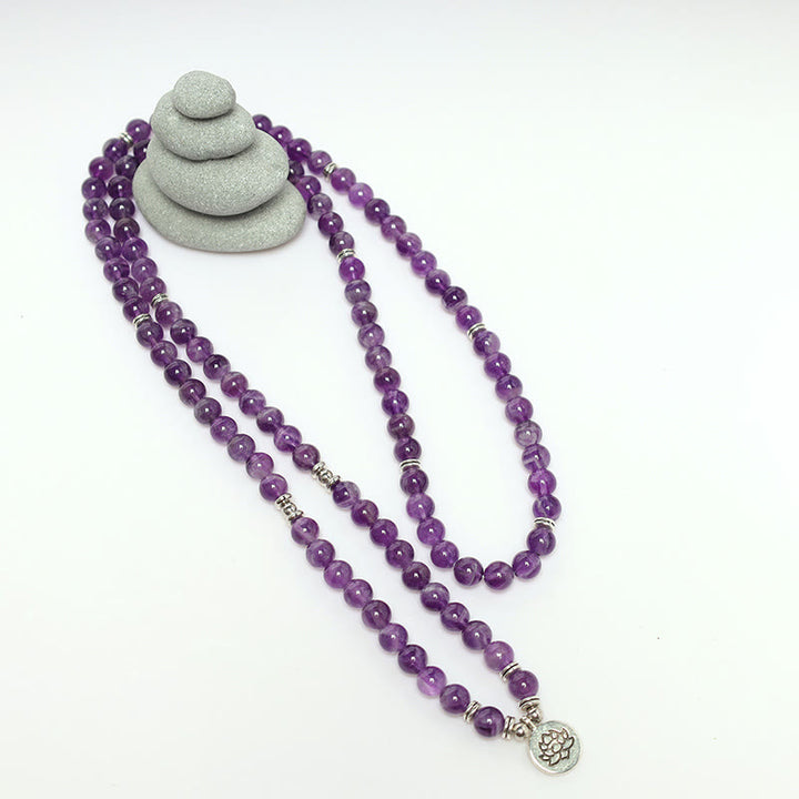 Buddha Stones Natural Amethyst Purification Mala Bracelet