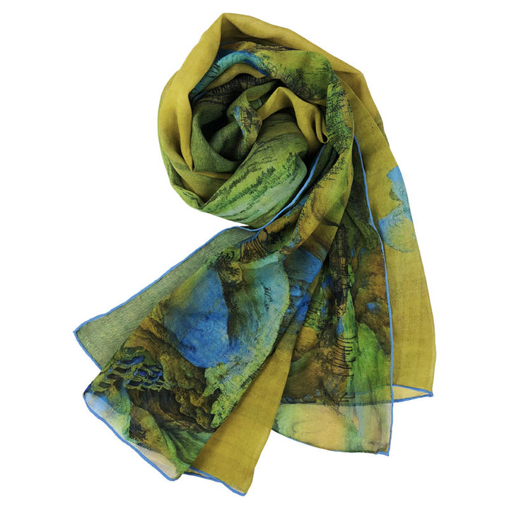 Buddha Stones A Panorama of Rivers and Mountains 100% Mulberry Silk Scarf Premium Grade 6A Silk Shawl