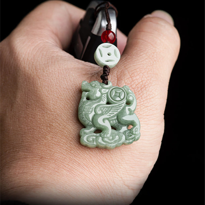 Buddha Stones Natural Jade Kirin Prosperity Phone Hanging Decoration