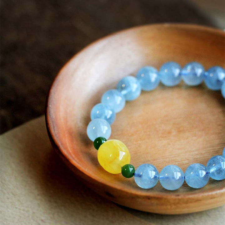 Natural Aquamarine Amber Beads Serenity Healing Bracelet