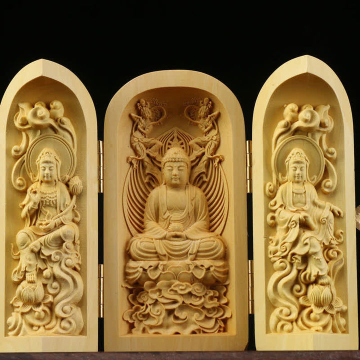 Hand-carved Portable Buddha Boxwood Serenity Home Decoration Altar